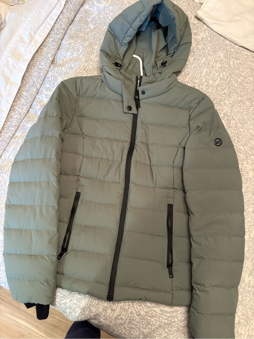 Michael Kors Sage Green Hooded Puffer Jacket